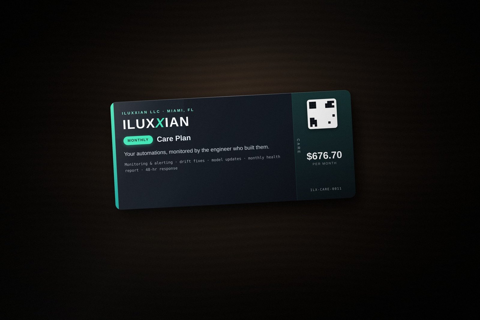 Iluxxian Care Plan — $1,353.40/mo monitoring and maintenance